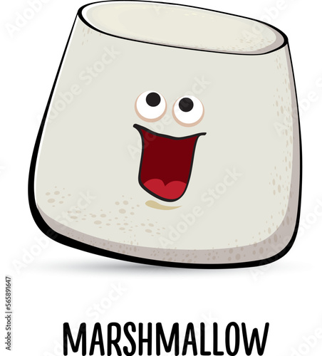 funny cartoon cute marshmallow character isolated on white background. My name is marshmallow vector concept. vector summer funky marshmallow food character