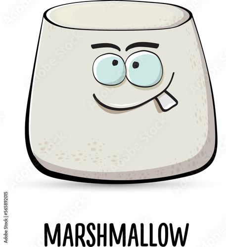 funny cartoon cute marshmallow character isolated on white background. My name is marshmallow vector concept. vector summer funky marshmallow food character