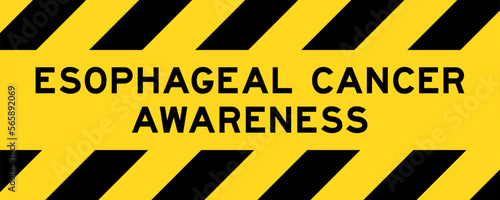 Yellow and black color with line striped label banner with word esophageal cancer awareness