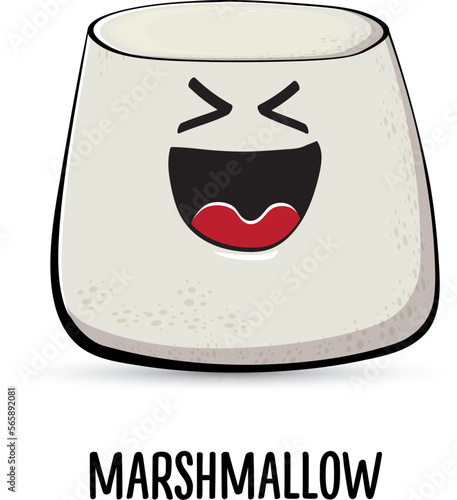 funny cartoon cute marshmallow character isolated on white background. My name is marshmallow vector concept. vector summer funky marshmallow food character