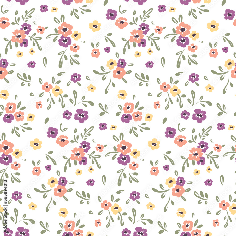 Seamless floral pattern, cute ditsy print with a rustic, folk motif. Pretty botanical design with small hand drawn flowers, tiny leaves in bouquets on white background. Liberty floral pattern. Vector. Seamless floral pattern, cute ditsy print with a rustic, folk motif. Pretty botanical design with small hand drawn flowers, tiny leaves in bouquets on white background. Liberty floral pattern. Vector.