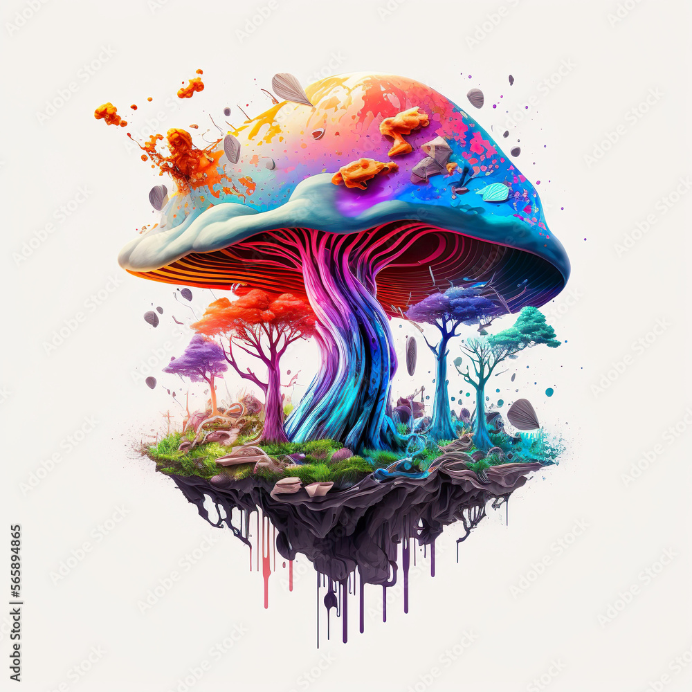 Psychedelic Trippy Groove Magic Mushrooms Digital Print Stock