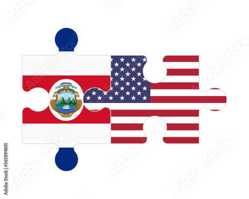 Puzzle of flags of Costa Rica and US, vector