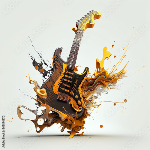 Surreal abstract splashy explosive electric rockstar hard rock guitar digital print photo