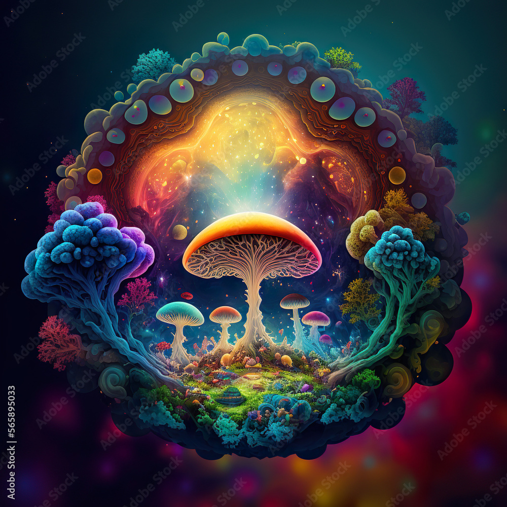 Obraz premium Psychedelic Trippy Groove Magic Mushrooms, Digital Print