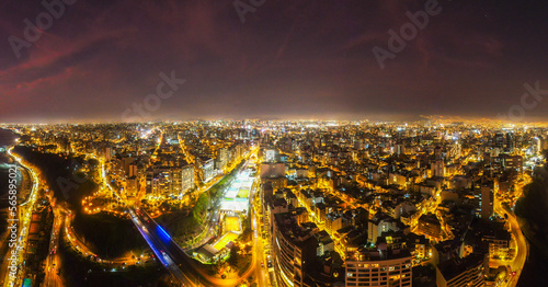 Miraflores of Lima: The capital of Peru at night with traffic and lights photo