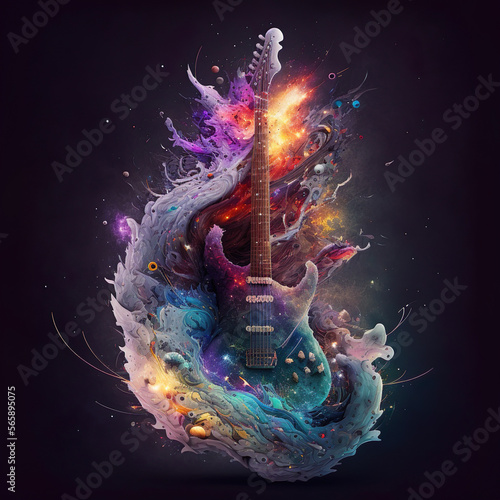 Surreal abstract splashy explosive electric rockstar hard rock guitar digital print
