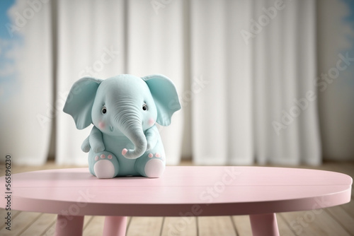 Perspective table with an elephant plush toy in the baby room  Generative AI