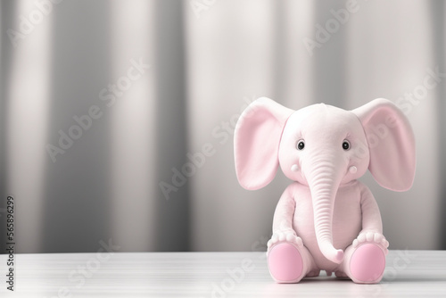 Perspective table with an elephant plush toy in the baby room, Generative AI