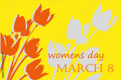 women's day 8 march card yellow with graphic flowers