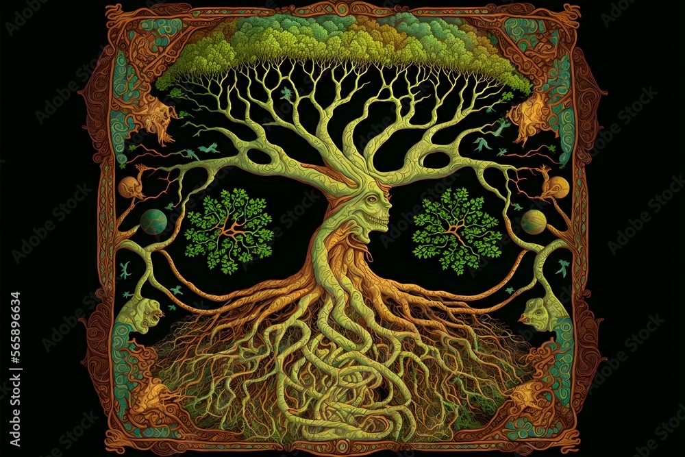 a tapestry tree of life branches and roots psychedelic dendritic ...