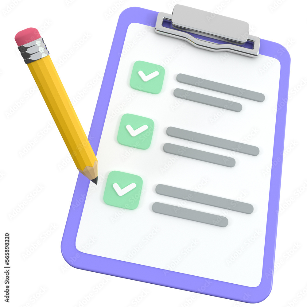 Clipboard icon with 3d pencil, for UI, poster, banner, social media post. 3D rendering Clipboard icon with 3d pencil, for UI, poster, banner, social media post. 3D rendering