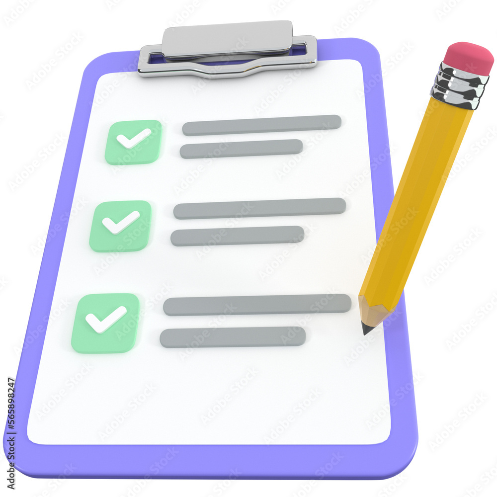 Clipboard icon with 3d pencil, for UI, poster, banner, social media post. 3D rendering Clipboard icon with 3d pencil, for UI, poster, banner, social media post. 3D rendering