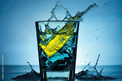 cocktail with lemon, splash, Generative AI
