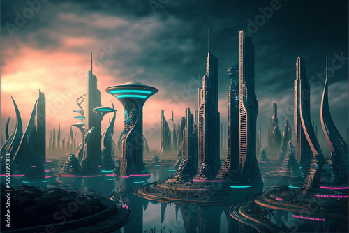 project, future city design, fantasy city. AI