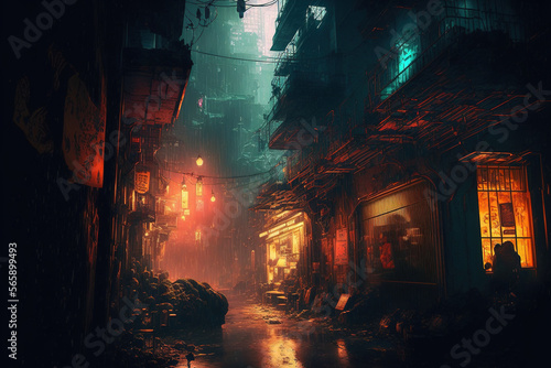 Cyberpunk street at night. AI © Oleksandr Blishch