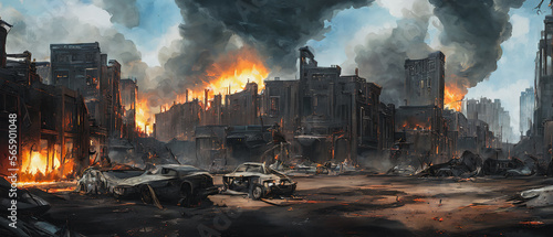 Artistic concept illustration of a city in flame, Generative AI