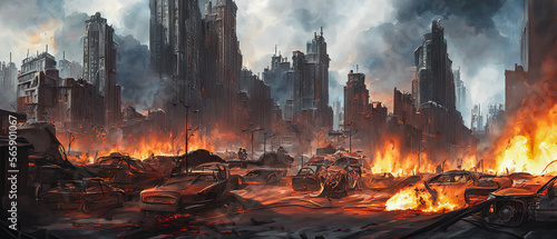 Artistic concept illustration of a city in flame, Generative AI