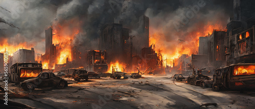 Artistic concept illustration of a city in flame   Generative AI