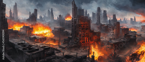 Artistic concept illustration of a city in flame   Generative AI