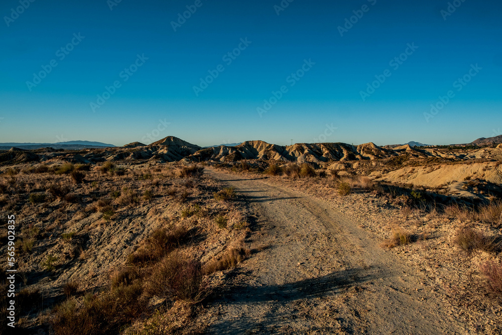The Mahoya desert in Murcia, Spain, in winter at sunrise