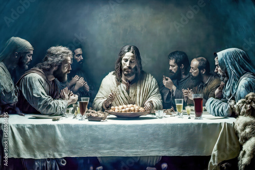 Obraz na płótnie Letztes Abendmahl Jesus Christus Jünger Verrat Abstrakte Illustration Digital Ar
