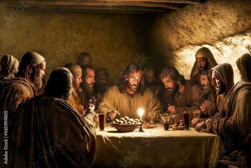 Slika na platnu Letztes Abendmahl Jesus Christus Jünger Verrat Abstrakte Illustration Digital Ar
