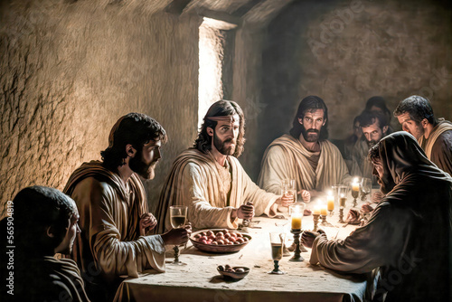 Fotografia, Obraz Letztes Abendmahl Jesus Christus Jünger Verrat Abstrakte Illustration Digital Ar