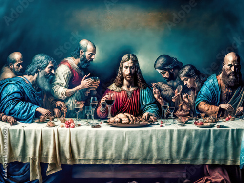 Fototapeta Letztes Abendmahl Jesus Christus Jünger Verrat Abstrakte Illustration Digital Ar