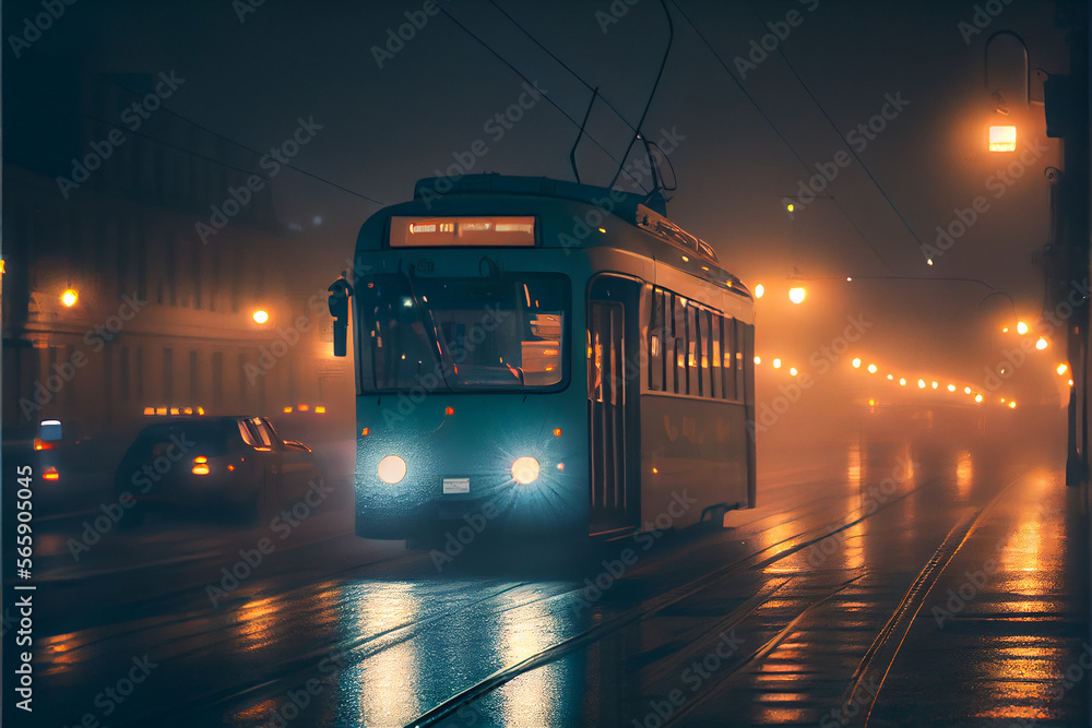 Straßenbahn bei Nebel