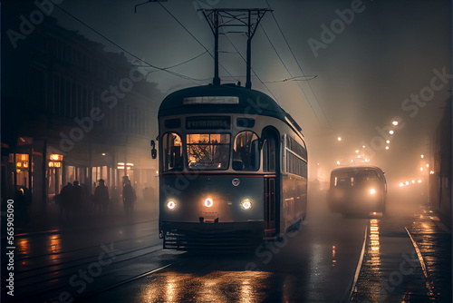 Straßenbahn bei Nebel