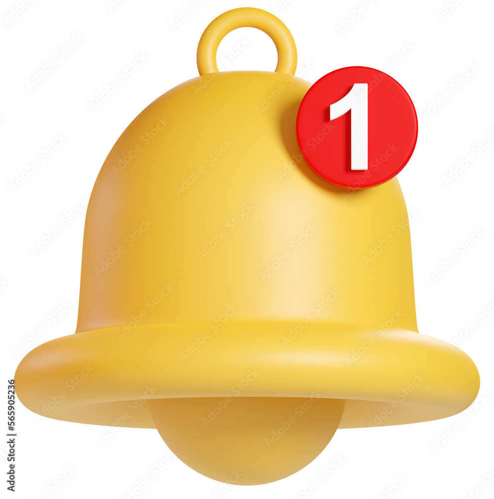3D render yelllow bell with 1 number notification. 3D render yelllow bell with 1 number notification.