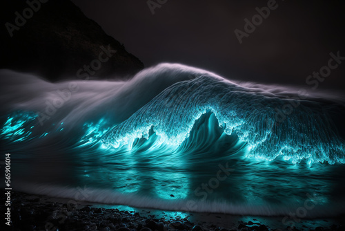 Luminoscent sea waves glittering, cinematic ocean wave, nature, full hd wallpaper, high resolution background photo