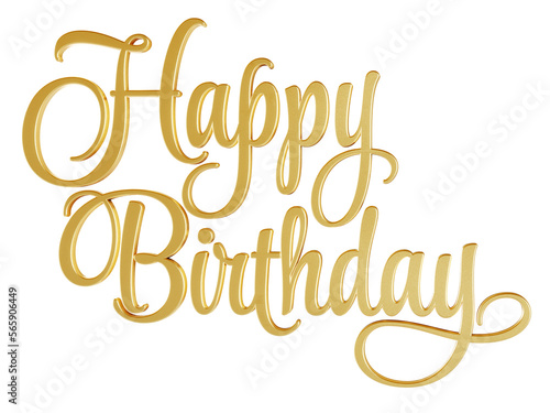 Canvas Print ‘Happy Birthday’ isolated 3D text in golden script font on transparent backgroun