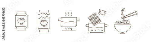 Process of cooking noodles ramen - set of vector icons