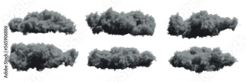 Set of dark rain clouds isolated on transparent background. 3D rendering