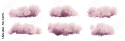 Set of fluffy pink clouds isolated on transparent background. 3D rendering