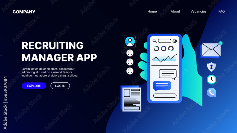 Naklejka premium Recruitment Illustration Landing Page Concept. Recruiting Manager App. Vector illustration