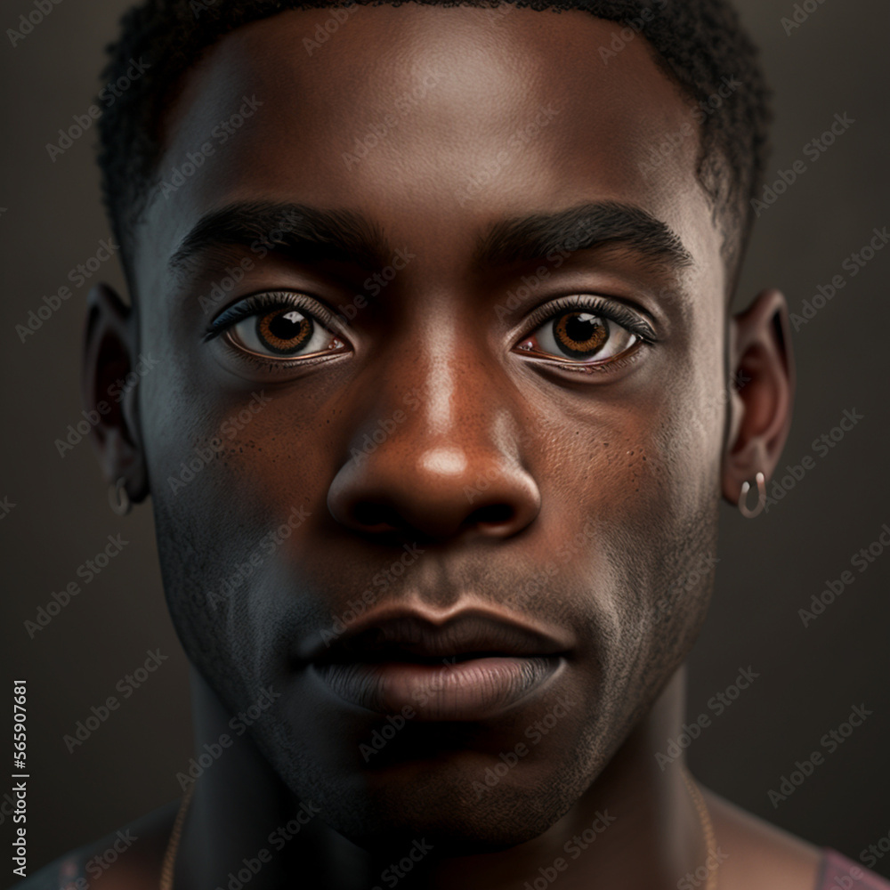 Fototapeta premium Close-up of beautiful black man's eyes looking at camera. Portrait detail of serious confident African American man. 