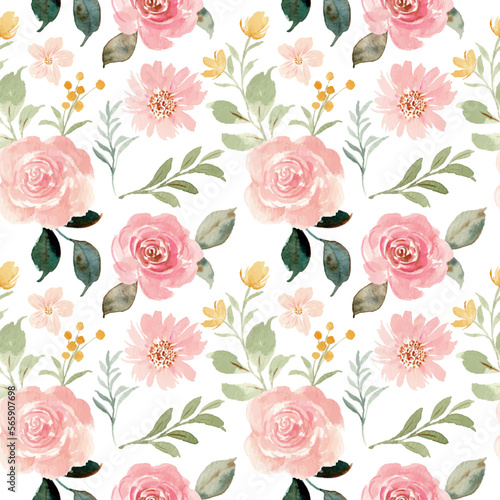 Wallpaper Mural Watercolor pink rose flower seamless pattern Torontodigital.ca