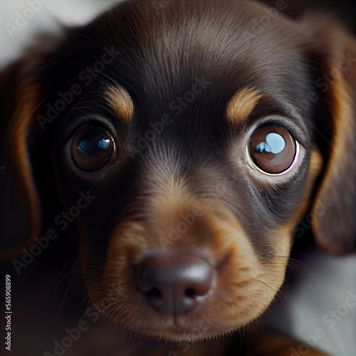 Cute Dachshund Puppy Dog Looking Up With Big Eyes Generative AI