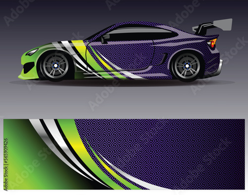 Car wrap design vector. Graphic abstract stripe racing background kit designs for wrap vehicle  race car  rally  adventure and livery