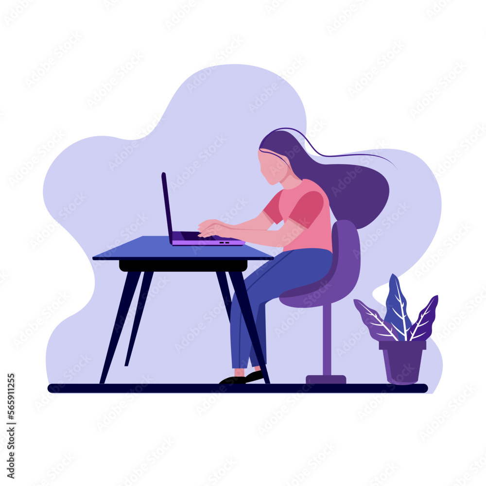 illustration of a woman sitting in front of a laptop illustration of a woman sitting in front of a laptop