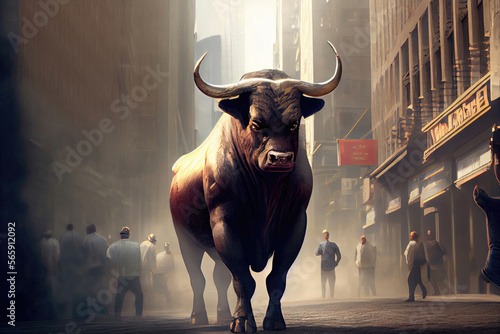 Bull on Wall Street New York Stock Market Powerful Generative AI