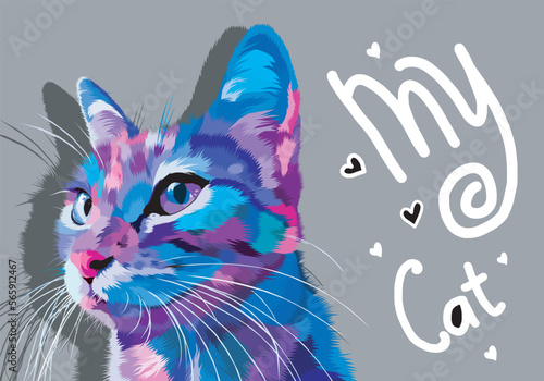 colorful cat isolated on grey background. vector illustration © sheril