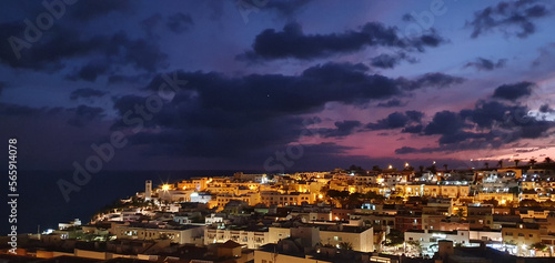 Night View with sunset of city Morro Jable Fuerteventura