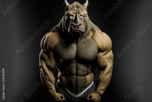 Portrait of a muscular rhino.isolated background.Created with generative ai © leo10