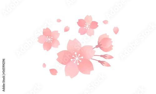 桜・桜ふぶきの水彩風イラスト