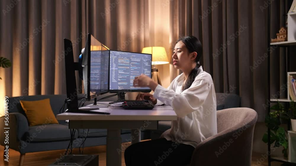 Asian Woman Programmer Having A Headache Creating Software Engineer Developing App, Program, Video Game On Desktop Computer At Home. Terminal With Coding Language
Asian Woman Programmer Having A Headache Creating Software Engineer Developing App, Program, Video Game On Desktop Computer At Home. Terminal With Coding Language