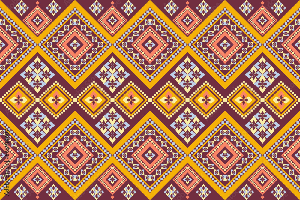Geometric ethnic oriental ikat seamless pattern harmonious, traditional Design for background, carpet, wallpaper, clothing,native wrapping, batik, fabric, vector illustration. Embroidery style,